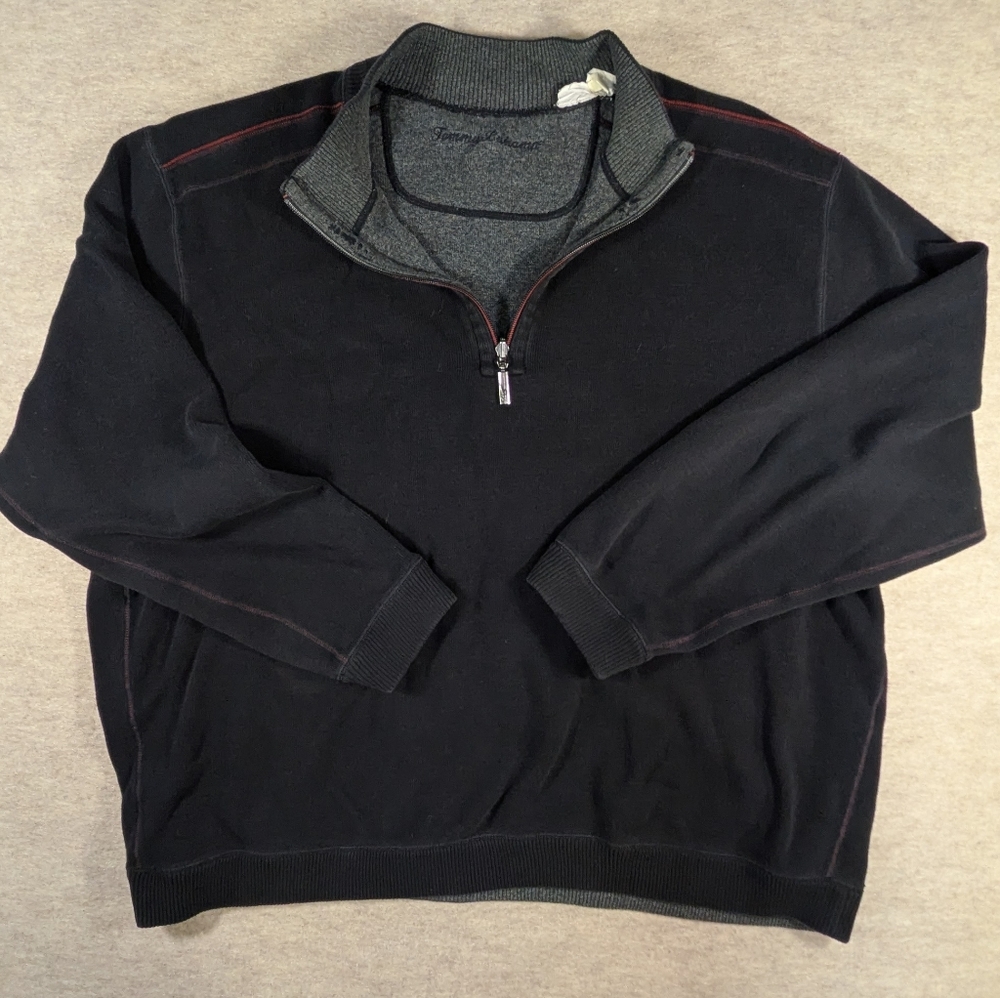 Reversible! Tommy Bahama Charcoal Gray & Black Quarter Zip Pull Over Size XXL